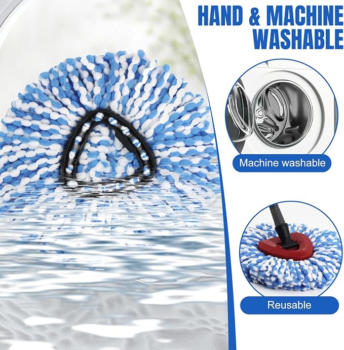 9 Pack Spin Mop Replacement Head Compatible with RinseClean 2-Tank System | Microfiber,Machine Washable,Reusable, Easy to Clean,Suitable for Sealed Hardwood,Tile,Laminate & Marble Floors