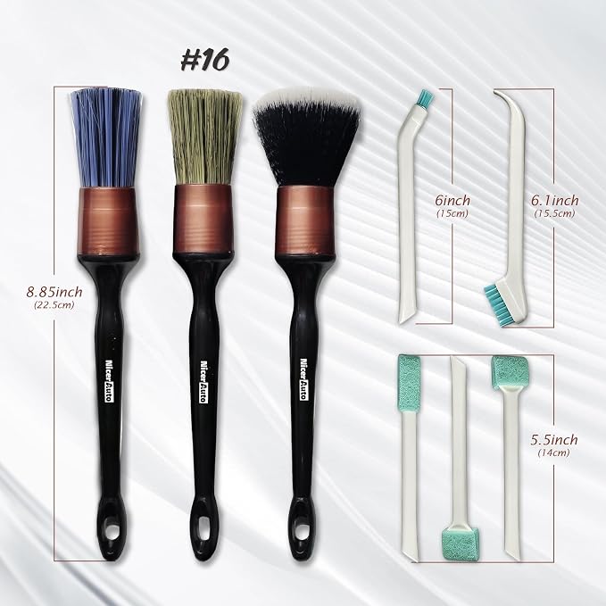 8PCS Car Detailing Brush Set, Mixed Bristles Soft Detail Brushes, Rose Gold | Boars Hair & Ultra Soft Auto Detailing Brush, No Scratch for Leather Dashboard, 5 Crevice Tools Reach AC Outlet, Wet Dry Use