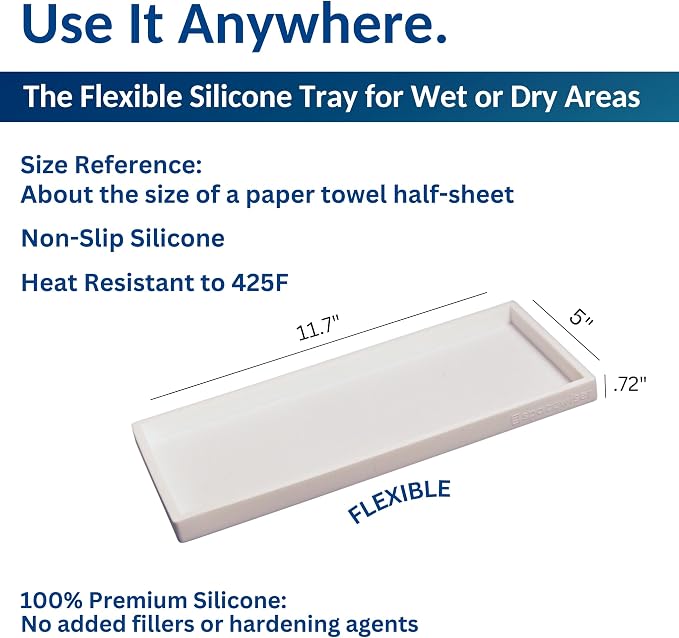 Spacewiser Silicone Countertop & Vanity Bathroom Tray – 2 PC 11.7" | Bathroom Tray Set, Bathroom Tray Countertop, Bathroom Counter Tray, Dish Soap Kitchen Tray & Bathroom Organizer Countertop