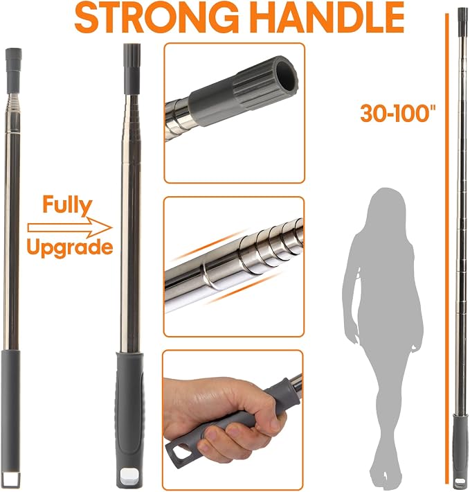 Dusters for Cleaning, 30-100 Inch Long Handle with 4 Duster Types | Washable & Reusable Heads, Detachable Duster Heads Clean High Ceilings, Ceiling Fan, Blinds, Cobwebs & Home Surfaces, Orange