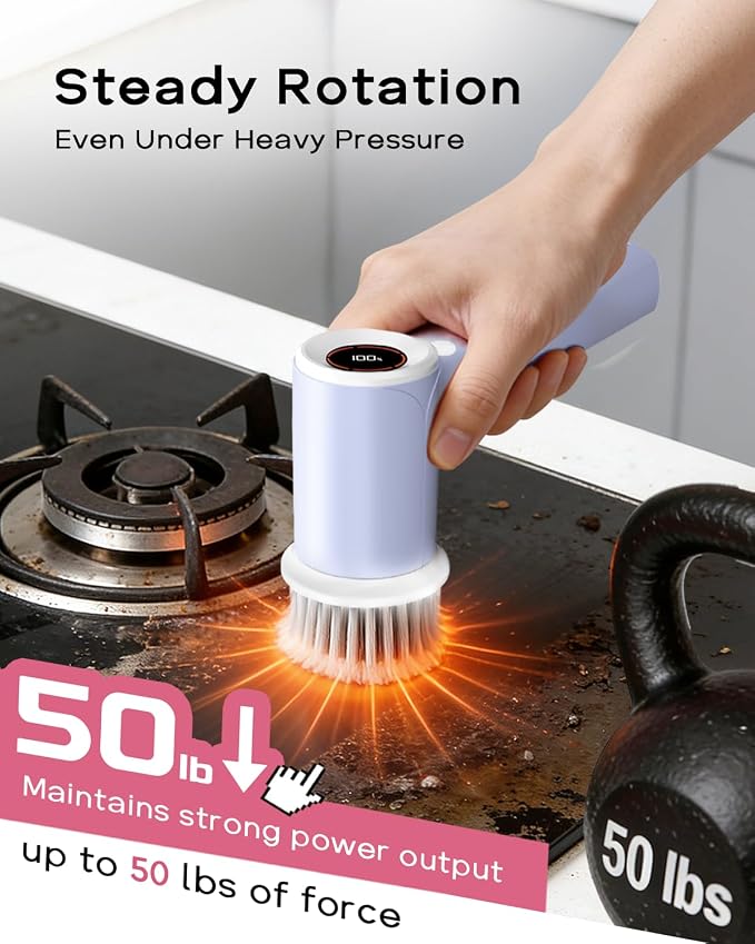 PUFTEM Electric Shower Scrubber, Cordless Bathroom Scrubber, Dual Direction | Dual Direction Cleaning, 6 Replaceable Brush Heads, IPX7 Waterproof, Kitchen, Grout, Tile, Tub, Sink and Corner Cleaning
