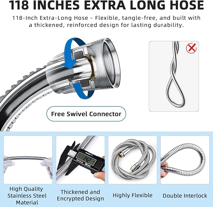 G-Promise Dog Shower Attachment with Flow Control | High Pressure, with Flow Control Lever, Extra Long Hose, Easy to Install, No-Drill Hook Mount