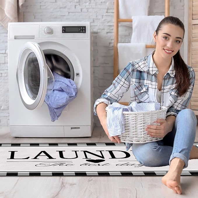 Farmhouse Laundry Room Rug Runner 20"X59" Kitchen Mat Washable Entryway Rugs Soft Non Slip Laundry Carpets Comfort Standing Desk Mats,Carpet for Sink,Office,Laundry Room Decor Accessories