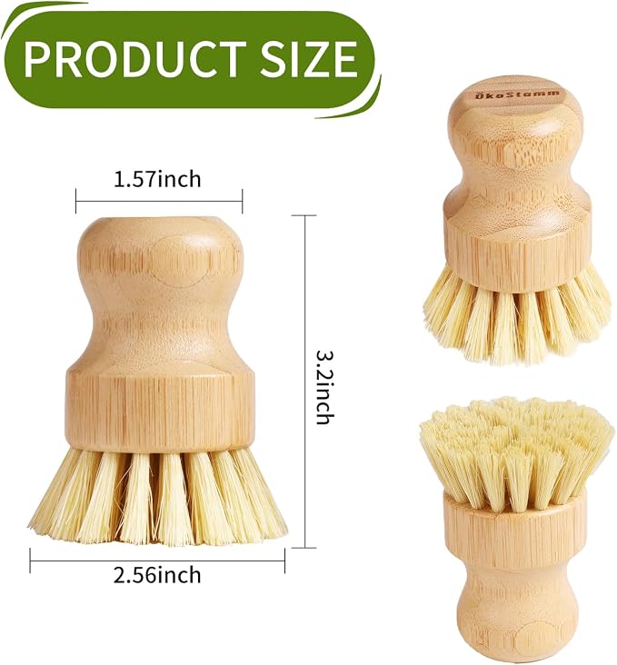 4 Pack Bamboo Dish Brush with Sisal Bristles for Kitchen Cleaning | Natural Material, No Plastic, Dish Scrubber Brush for Dish Cleaning, Sufficient Quantity for Replacement, Ergonomic Handle