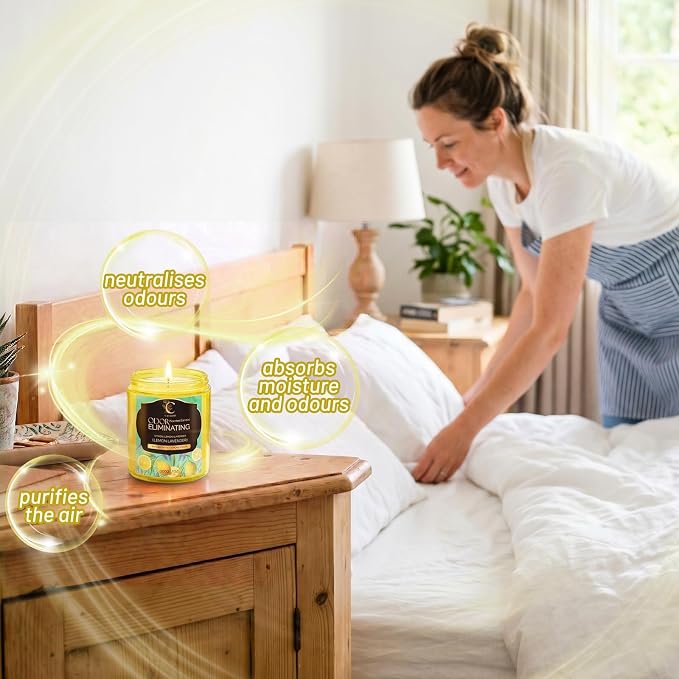Odor Eliminating Candle, Soy Scented Candles, Lemon Lavender 7oz | Soy Wax Candles, 50Hr Burn, Eliminates 95% Of Pet, Food & Other Smells, Perfect for Living Rooms and Bedrooms, Gift Ready
