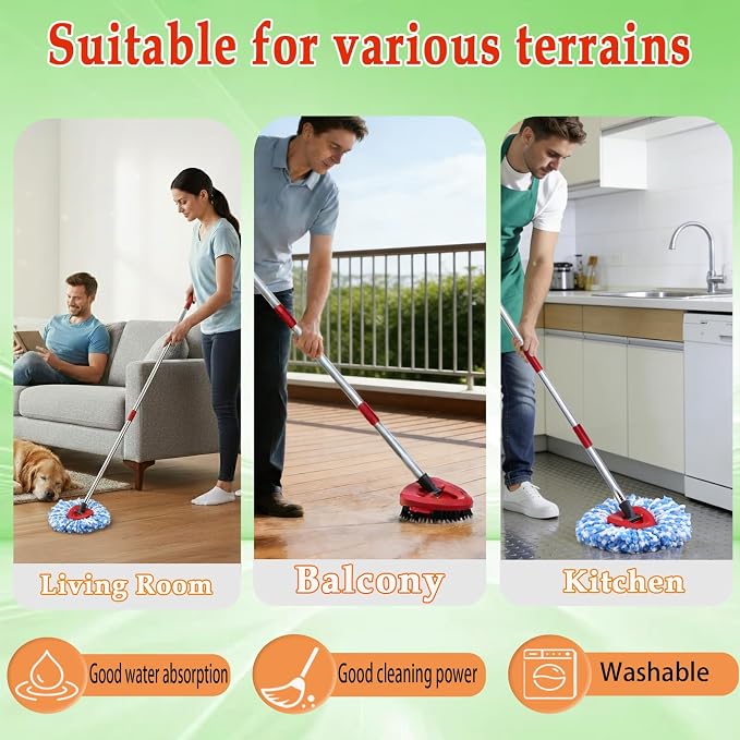 RinseClean Spin Mop Replacement Head Spin Mop Refills for O-Cedar RinseClean Microfiber Spin Mops 2-Tank System, 2 Microfiber Mop Refills, 1 Triangle Head Cover, 1 Scrubber Head and Handle for Ocedar