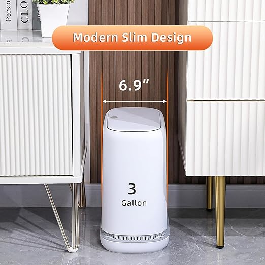 funest 3.3 Gallon Bathroom Trash Can with Push Lid, Dog Proof, White | Double-Layer Design, Air-Suction Bag System, Narrow Plastic Garbage Can with Extra Buckle Replacement
