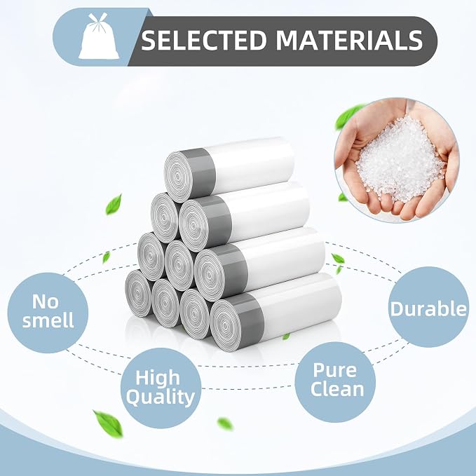 1.2 Gallon Trash Bags, 100 Count White Trash Bags Drawstring Small Garbage Bags Thick Pre-separated Unscented Trash Can Liners for Bathroom Office Kitchen Bedroom Home
