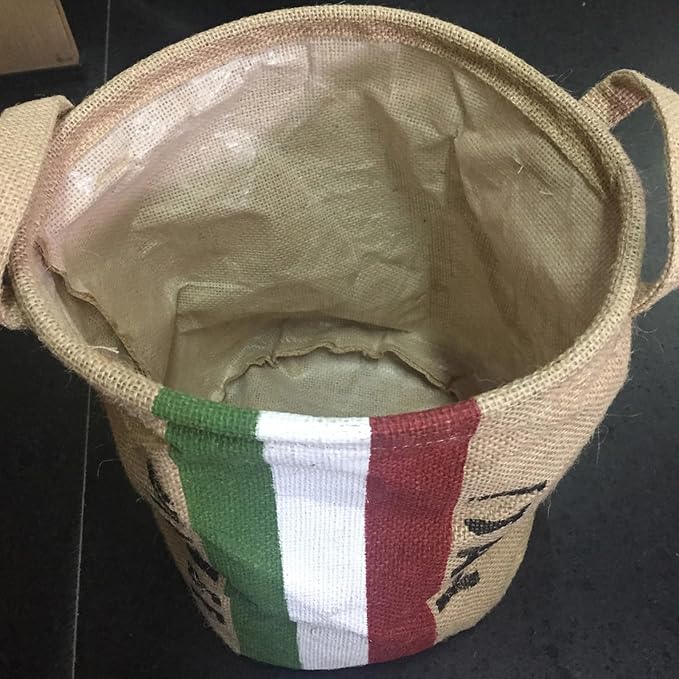 Burlap Waste Basket Vintage, Round Jute Organizer with Handles | Small Recycling Bin for Paper, Bottles & Cans, Rustic Home Office Decor, Italian Flag Design, Souvenir Gift 10" Dia. X 12" H