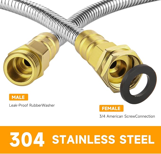 Rosy Earth Garden Hose 15 FT, 304 Stainless Steel Metal Water Hose, Heavy Duty Flexible Leader Hose, Short Water Hose Kink Free Hose for Rv, Outdoor, Yard, No Bite, Leak proof and Durable