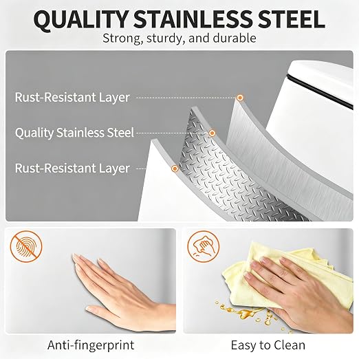 13 Gallon/50L Stainless Steel Step Trash Can, Soft Close Pedal Garbage Bin with Detachable Inner Bucket,Fingerprint Resistant,Dual-Use Waste & Recycling Container for Home Kitchen, Bathroom and Office