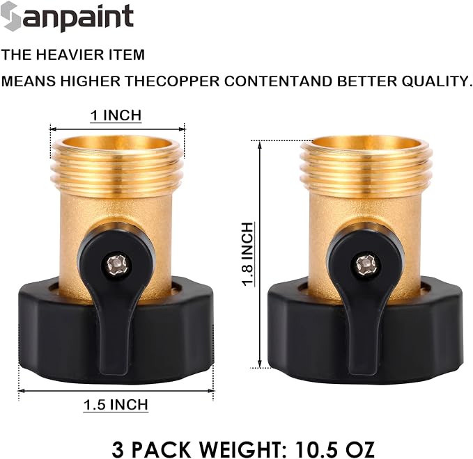 3 Pack 3/4" Brass Garden Hose Shut Off Valve | 1-Way Restricted-Flow Water Shut-Off, Fits 3/4 Inch Hose Connector
