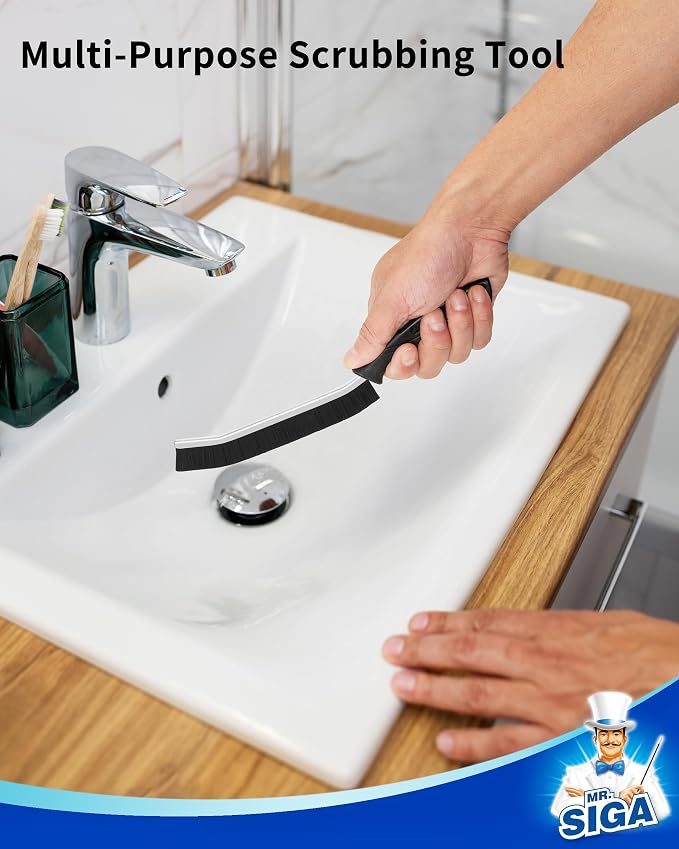 MR.SIGA Crevice Cleaning Brush, Grout Scrub Brush for Corners, Tight Spaces | Hard bristles, Heavy duty and flexible, for deep cleaning of hard to reach areas of kitchen and bathroom, 5 pack, black