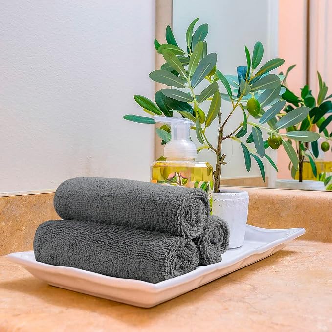 Orighty Washcloths Bulk, 50 Pack Microfiber Face Towels, 12x12 Inch Grey | Highly Absorbent & Soft Feel, Multi-Purpose Wash Cloths & Hand Towels for Bathroom, Hotel, Spa, and Gym