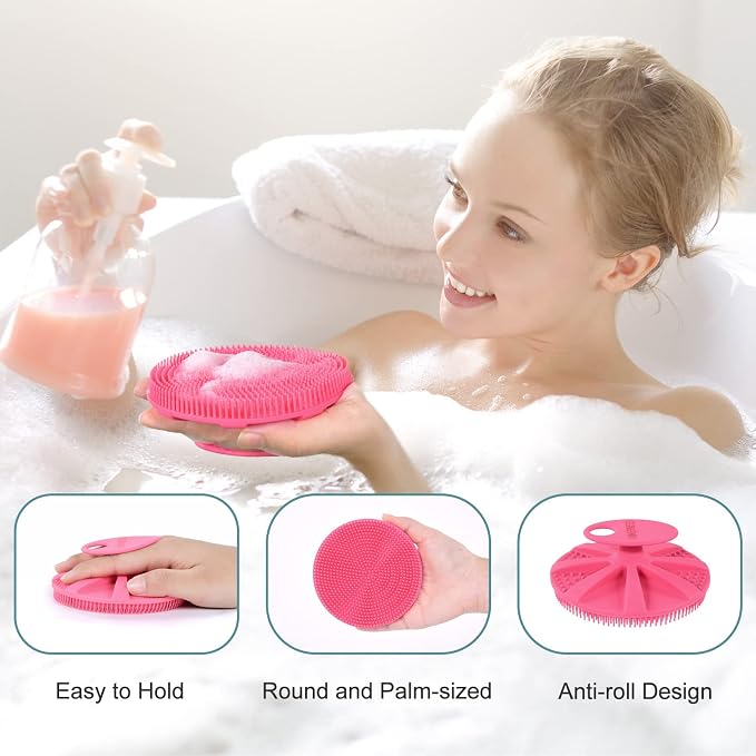 INNERNEED Food-Grade Soft Silicone Body Scrubber Shower Brush, Pack of 3 | Handheld Cleansing Skin Brush, Gentle Exfoliating and Lather Well, Hygienic Bath Scrub for Women, Men