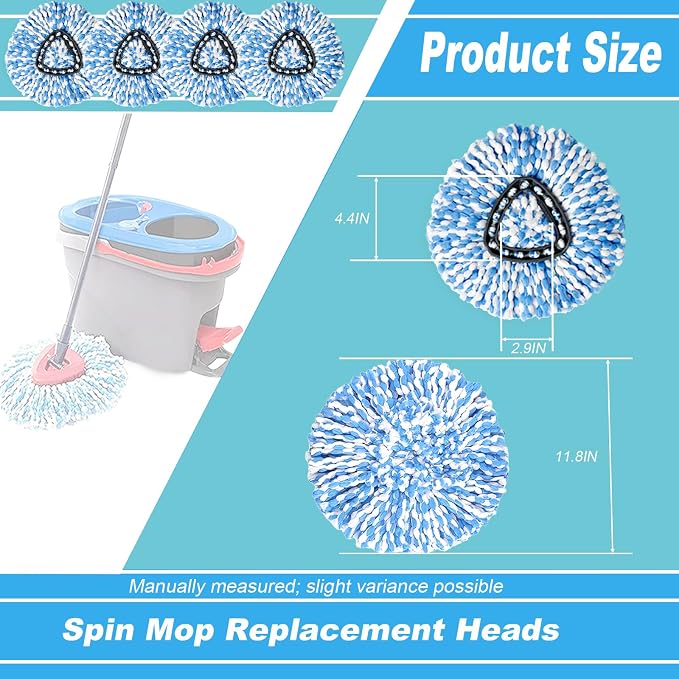 16 Pack Spin Mop Replacement Head,100% Microfiber,Easy Wring Mop Refill | Fit for Rinse Clean 2-Tank System,Deep-Cleaning,Machine Washable,360° Rotation,Easy Floor Cleaning,Density Weave, No Shedding