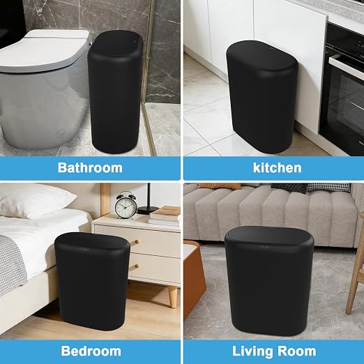 Naisu 4 Gallon Automatic Sensor Trash Can with Lid, 2 Pack Sealed Slim Design Waterproof Bathroom & Kitchen Garbage Bin, Motion Sensor Technology, Ideal for Small Spaces (Black)