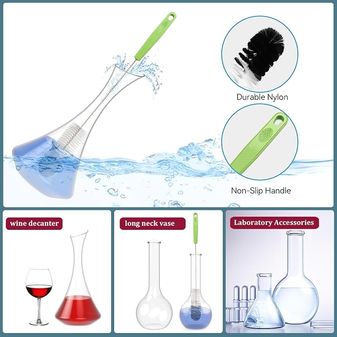 Set of 12 Tube Pipe Cleaners Brush Kit - Bottle & Long Straw Cleaning Tools | for Narrow Neck Bottle, Curved Glass Tube | 17" Long Handle, 8.2" Assorted Thickness Brushes, 35" Flexible Dual-Head Cleaner