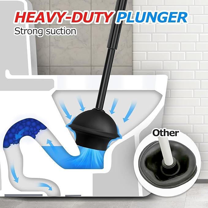 FORASTO 2Pack 4in1 Toilet Plunger and Brush Set - Bathroom Cleaning Tools | 21", Groove Gap Brush, Cleaning Gloves, Heavy Duty Toilet Bowl Cleaner, Apartment Must Haves Bathroom Decor Accessories