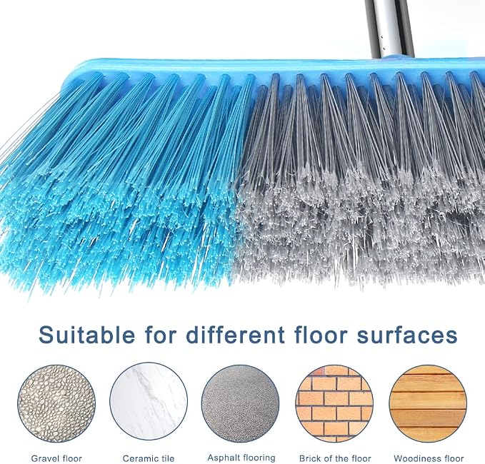 LandHope Heavy Duty Broom, 15.75in Wide Push Broom, 45.67in Long Handle, Adjustable, Floor Sweeper for Indoor Outdoor Commercial Warehouse Home Kitchen Patio Garden Garage