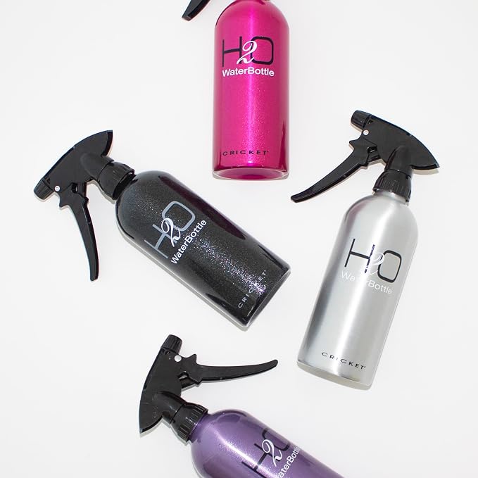 Cricket H2O Water Spray Bottle for Hair, Sparkle Pink, 13.5 oz | Continuous Stream, Adjustable Nozzle, Durable Aluminum, Refillable