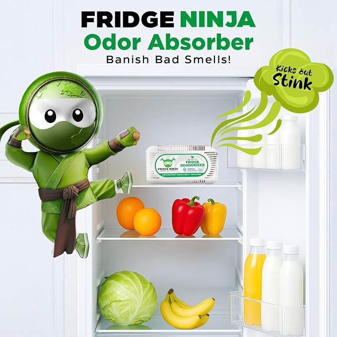 Fridge Ninja Fridge Deodorizer, More Effective Than Baking Soda, 4 Pack | Natural & Unscented Activated Charcoal Refrigerator Deodorizer & Odor Eliminator for Freezers, Coolers, & Lunch Boxes