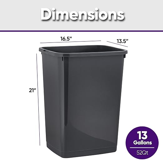 Superio Large Kitchen Trash Can 13 Gallon, 52 Qt Waste Bin for Kitchen, Garage, Indoor and Outdoor Trash Can (4, Dark Grey)