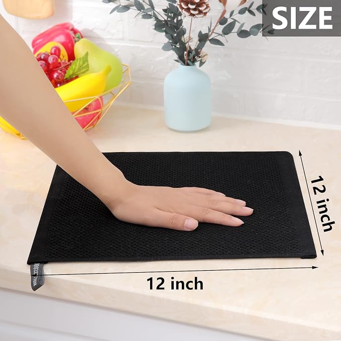 Homaxy 100% Cotton Waffle Weave Kitchen Dish Cloths 8-Pack, Black | 12 x 12 Inches, Ultra Soft Absorbent Dish Towels, Quick Drying Dish Rags with Hanging Loop