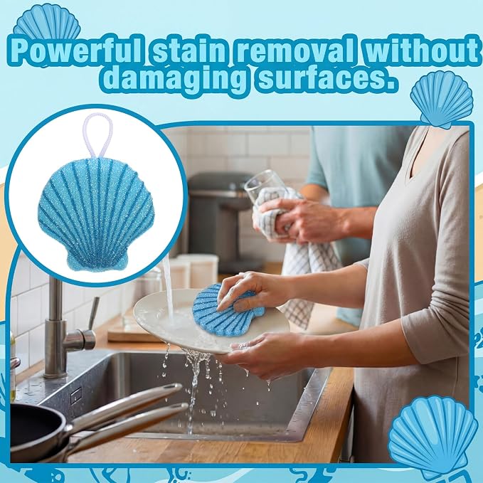 12 Pcs Shell Sponge Dish Scrubber Dual Sided Non Scratch Dish Washing Scrubbers Reusable Household Cleaning Kitchen Tools for Dishwashing Washing Dishes Cookware Tubs Sinks