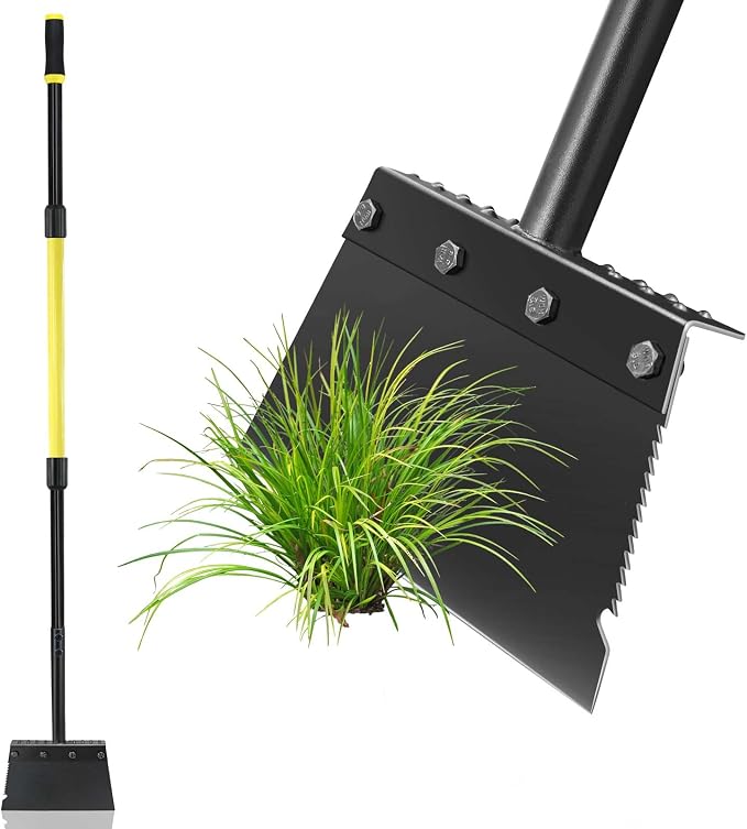 Flat Shovel Floor Scraper, Edging Tool for Landscaping and Weeding | 60" Long Handle Garden Cleaning Shovel, Metal Sharp Blade and Foot Pedal, Weed & Moss Removal for Driveway, Sidewalk, Yard