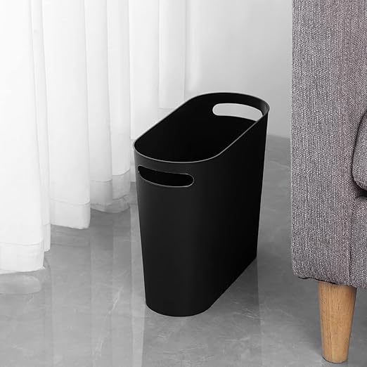 rejomiik Small Trash Can, 3.5 Gallon Slim Garbage Can Plastic Waste Basket with Handles Container Bin for Narrow Spaces Bathroom, Bedroom, Kitchen, Office at Home, Black | Plastic Waste Basket with Handles for Bathroom, Bedroom, Dorm, Kitchen, Office a...