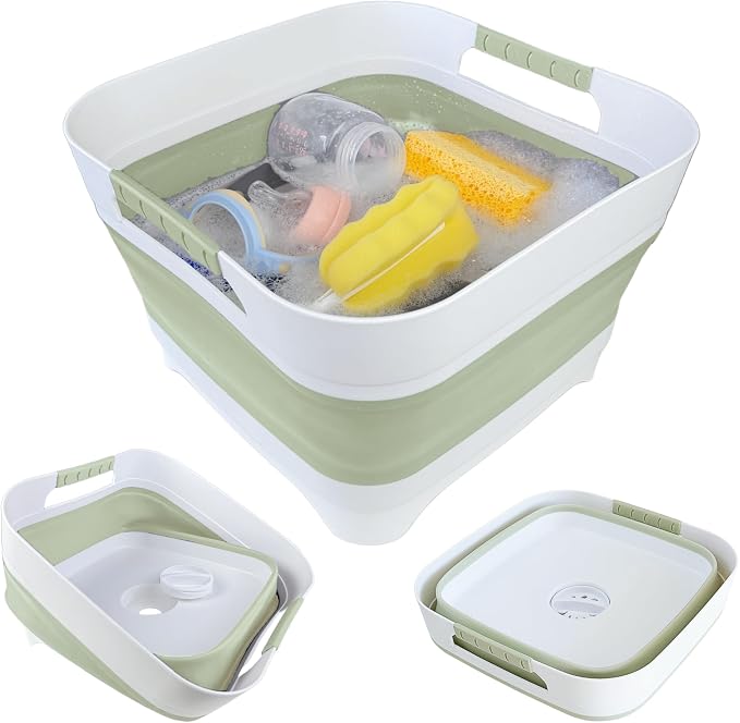 GIMWA Wash Basin for Baby Bottles, Versatile Wash Tub for Kitchen, RV, Outdoor Camping Sink, Sturdy Bottle Tub Easy to Clean (Green)