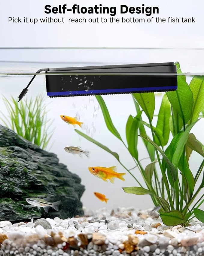 AQQA Aquarium Glass Cleaner, Double Side Algae Scraper with 2 Blades | Magnetic Fish Tank Cleaner, Self Floating Glass Scrubber Brush, for Up to 1.0 Inch Thick Glass & Acrylic Aquarium Tanks