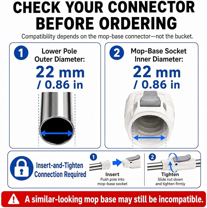 RinseWise Spin Mop Replacement Handle Only, 3-Section Stainless Steel Pole with 35/49/61 in Length Options, Fits All Tsmine FunClean Models, Not Universal, No Mop Head, Base or Bucket - White