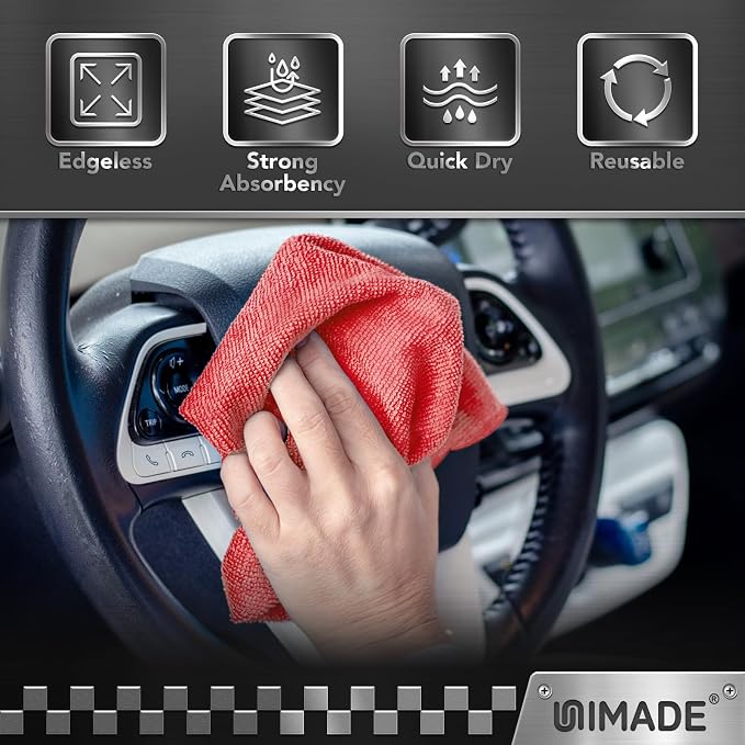 Microfiber Cleaning Cloth, 24 Pack Reusable Microfiber Towels | for Cars Lint Free Cleaning Shop Towel Rags for Home Kitchen Automotive Bar Mechanic Restaurant Garage, 11"x 12", Red