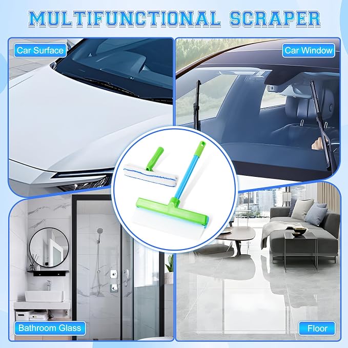 Recyclable Silicone Window Squeegee Kit, Window Cleaning Kit, Window Squeegee Cleaner Kit, with Silicone Squeegee & Microfiber Scrubber for Shower Glass Mirror Door Car (1Set)