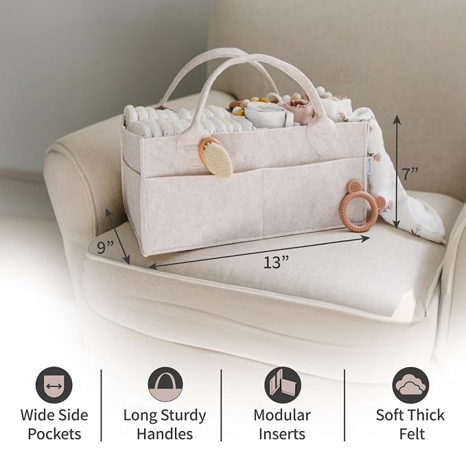 PUTSKA Baby Diaper Caddy Organizer, Felt Nursery Basket, Mocha, Regular