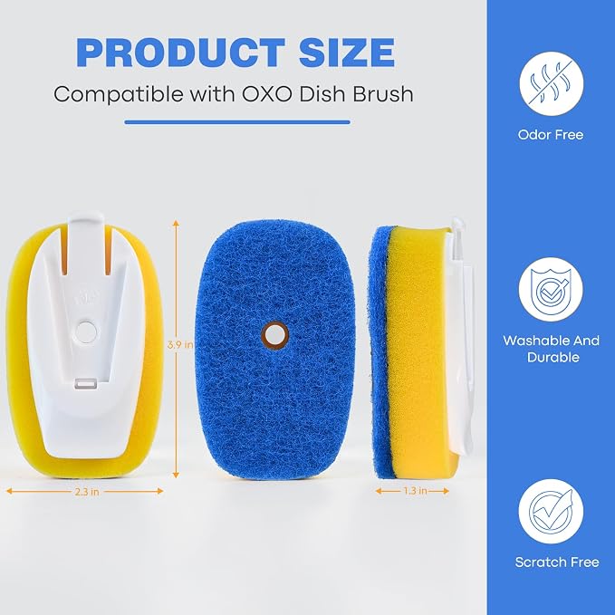 Sponge Brush Refills for OXO Soap Dispensing Dish Brush | 4 Pack Dish Cleaning Soap Dispensing Head Replacement for Scrubber（Blue）