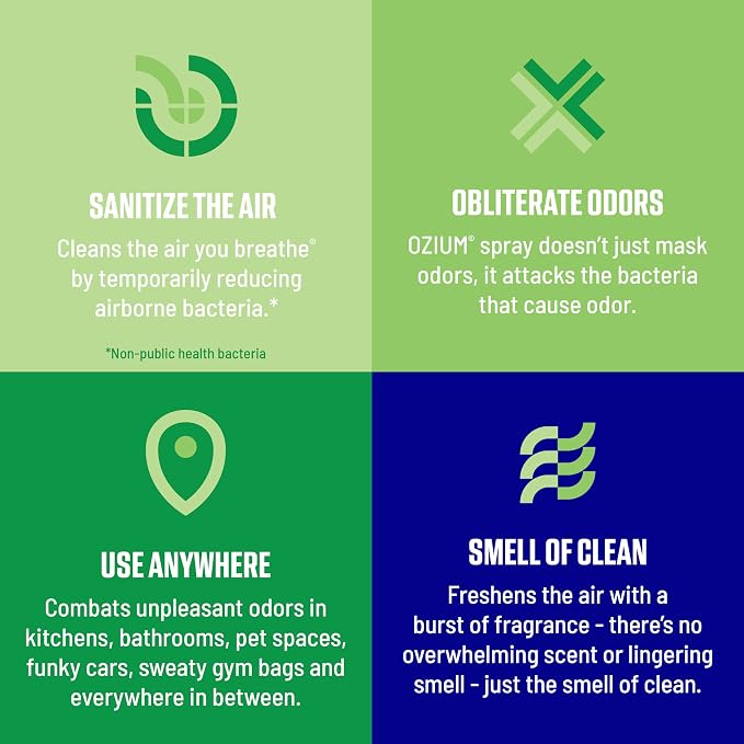 Ozium 8 Oz. Air Sanitizer & Odor Eliminator Spray | For Homes, Cars, Offices and More, Country Fresh Scent, Pack of 3