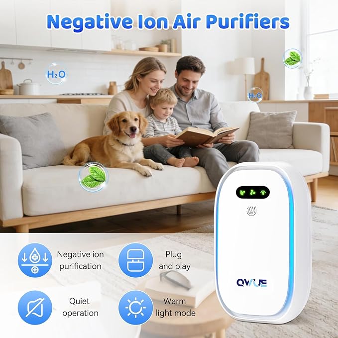 Air Purifiers for Home - 2 Pack Plug In Filterless Negative Ion Air Ionizers with Night Light for Bedroom, Cat Litter Box, Kitchen, Bathroom, Pet Odor Eliminator for Cat/Dog Pee, Smoke, Dust, Pollen