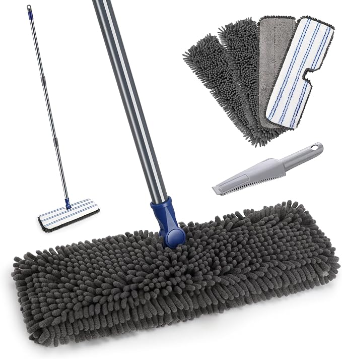 Masthome Flip Microfiber Mop, Wet Dry Dust Mop with Adjustable Handle | 4 Washable Mop Pads,50.4" Long Handle,Hair Scraper,Works on Hardwood,Tile, Laminate Indoor Floors
