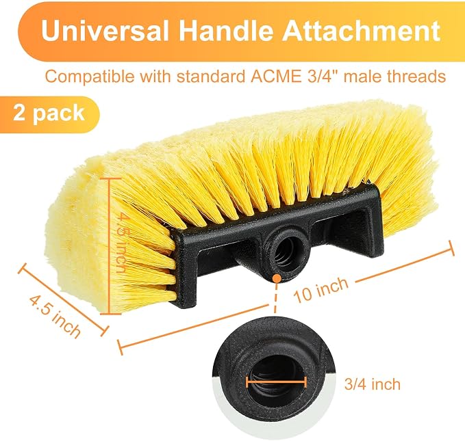 Tanlade 2 Pcs Car Wash Brush Heads Soft Bristle Flow Thru,10 Inch,Yellow (Pack of 2)