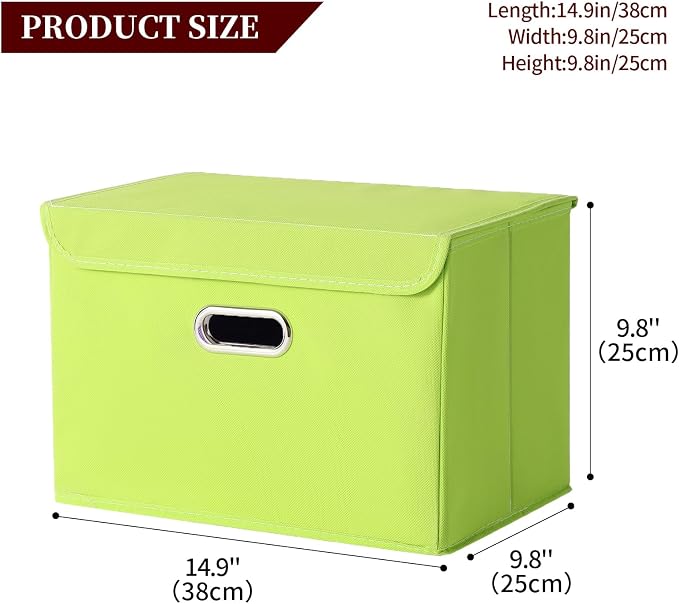 STOREONE Fabric Storage Cube Bins Foldable Organizer Container Collapsible Basket with Lids and Metal Handles, for Home, Bedroom, Closet 6 Pcs (multicolour-green)