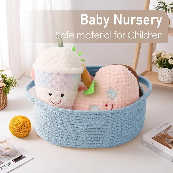 JMvicyroam Small Woven Basket, Empty Gift Basket, Blue/2 Pack | Small Gift Basket, Cotton Rope, 12 x 8 x 31 in, Handles, Includes Ribbon and Bag, Birthday Gift Basket