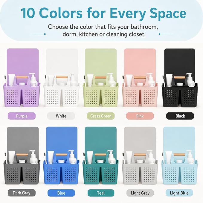 Portable Shower Caddy Basket with 3 Compartments and Handle, Light Blue | Plastic Divided Toiletry Organizer for Bathrooms, Guest Rooms, Spa Areas, Skincare, Pools, Vanities and Dorms