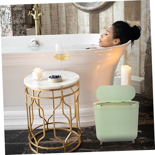 Slim Plastic Trash Can with Lid Narrow Waste Bin for Kitchen Bedroom and Bathroom Space-Saving Garbage Holder for Compact Areas Easy to Clean and Replace Bags