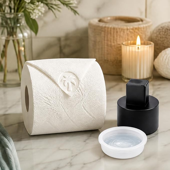 Toilet Paper Stamp Seal Press with Water Reservoir, Palm Tree | Palm Tree stamp, 1.18 in toilet tissue embosser for guest baths, rentals, hotels, staging
