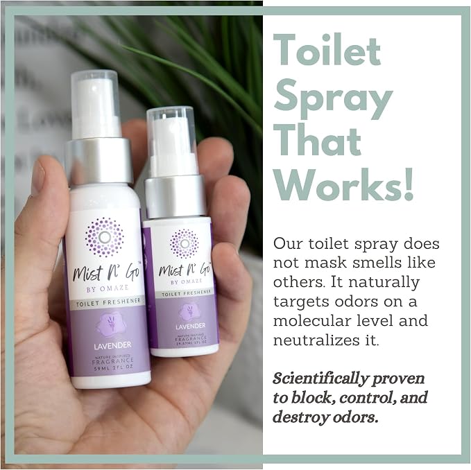 Mist N’ Go by Omaze Travel Bathroom Spray for Toilet Spray Odor Eliminator - Travel Toilet Spray for Bathroom Air Freshener Spray for Bathroom Deodorizer - Lavender Travel Size (1oz x1)