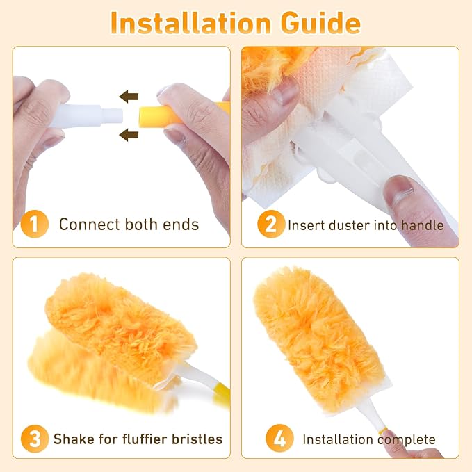 360° Duster Refills Kit for Swiffer Duster, 25 Pack & 1 Handle, Multi-Surface Dusters with 4X Cleaning Power. Efficient Duster Kit for Cleaning Pet Home, Office, Blinds, Furniture and More