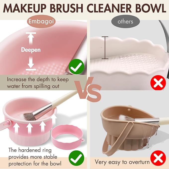 Makeup Brush Cleaner Mat, Brush Cleaner Bowl For Deep Cleaning Tools, 3 in 1 Cleaning Tool Makeup Organizer Storage for Brushes, Powder Puffs, and Sponges(Pink)